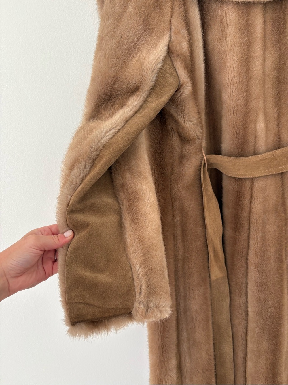 Lilli Ann San Fransisco Neutral Brown Faux Fur Longline Overcoat Size 6 - Picture 13 of 15
